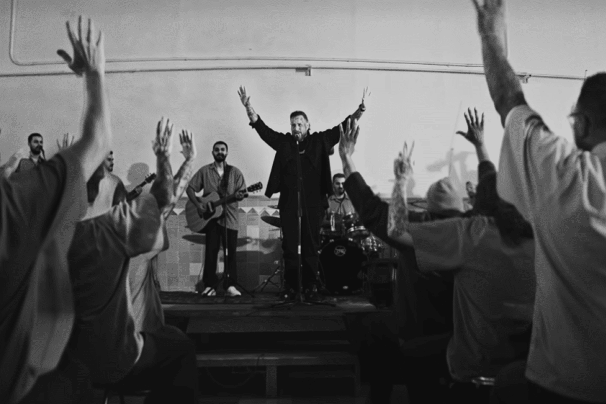 Jelly Roll on stage at San Quentin